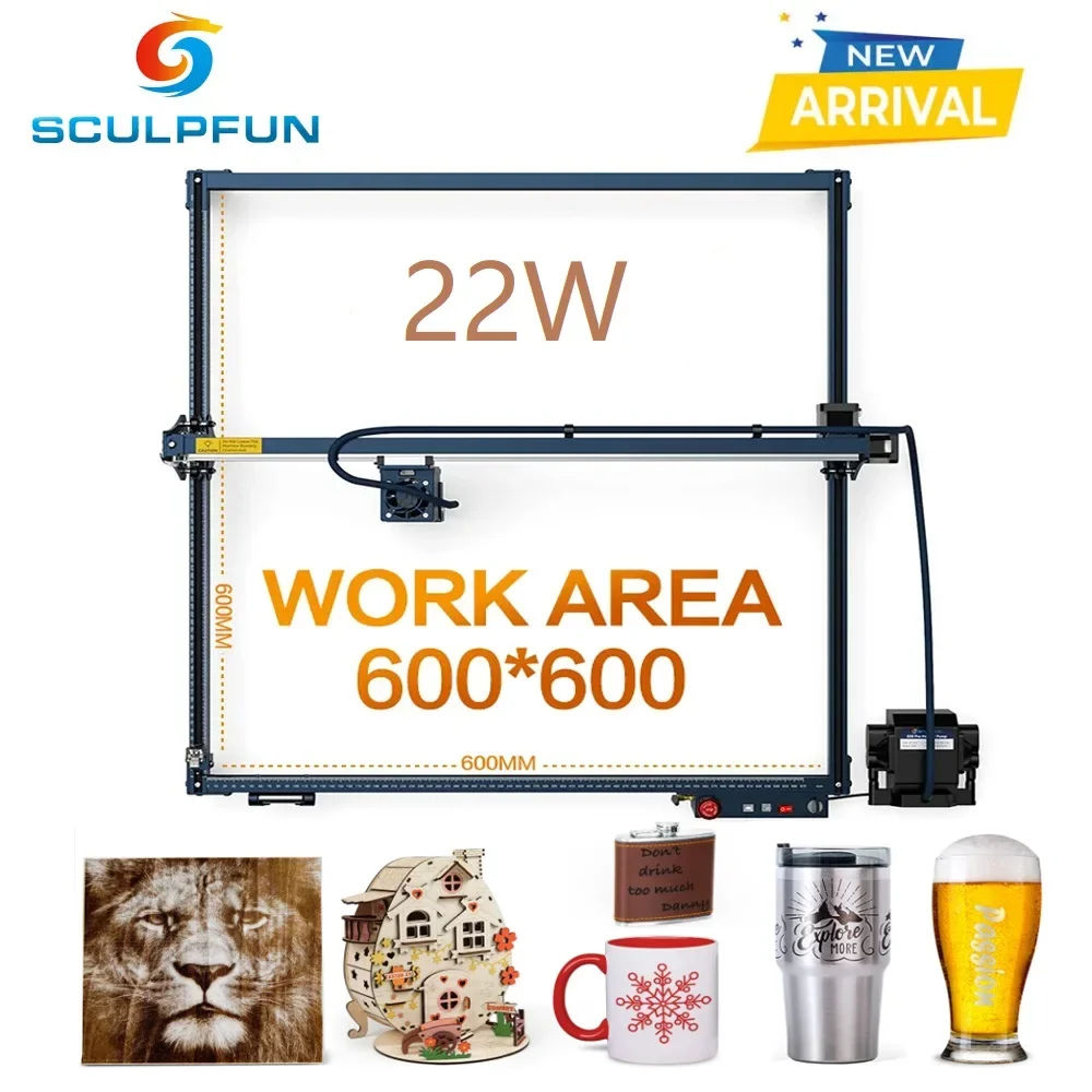 SCULPFUN S30 Ultra 22W Laser Engraving Machine With Automatic Air Assist Replaceable Lens Eye Protection Cnc Machine 600x600mm