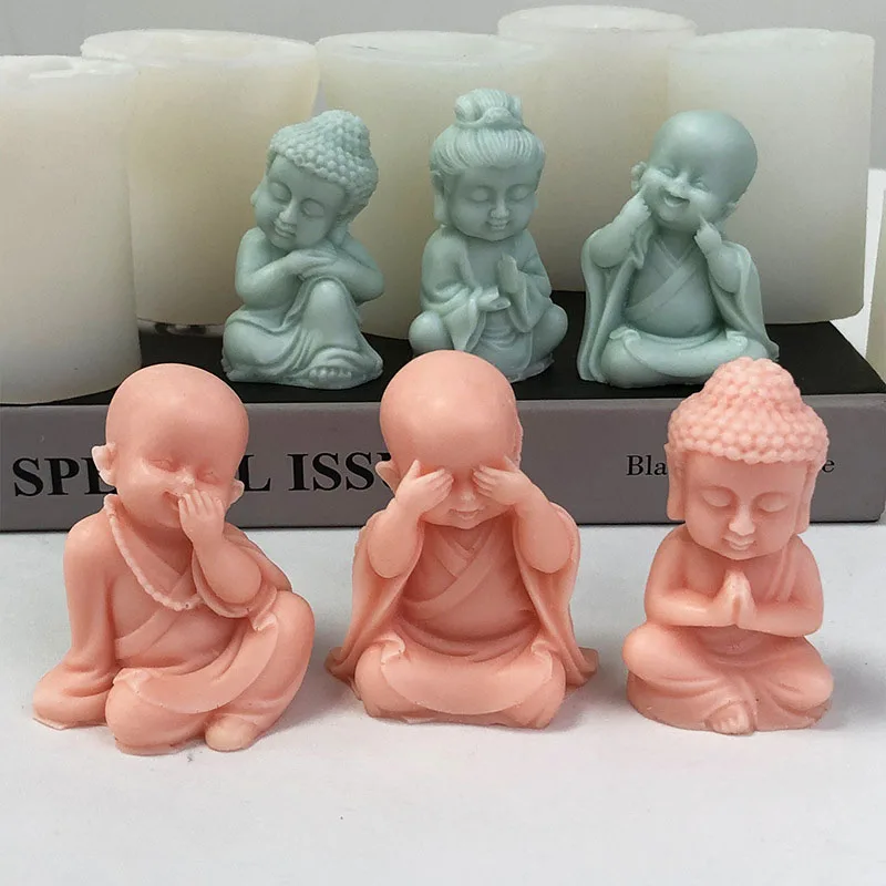 3D Little Monk Candle Silicone Mold DIY Maitreya Buddha Statue Art Abstract Gypsum Epoxy Resin Soap Making Supplies Craft Decor