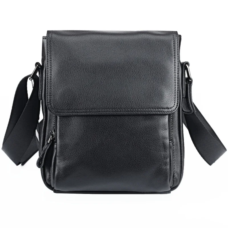 

Premium Black Genuine Leather Cowhide Crossbody Bags Casual Messenger Shoulder Bag for Men Business Daily Bag