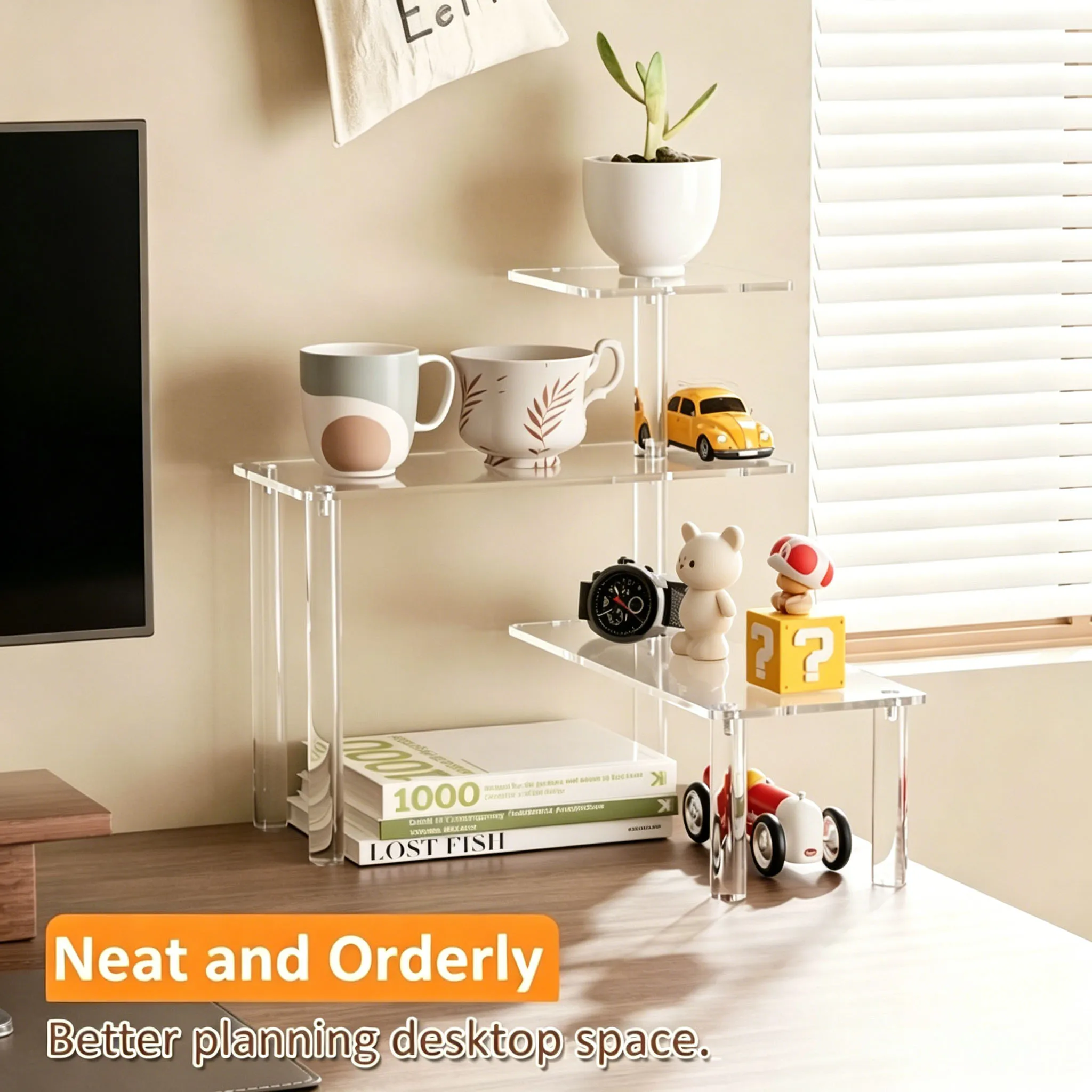 3 Tier Clear Acrylic Display Riser Shelf, Modern Desktop Organizer Stand, Multi-Level Storage Display Riser for Perfume, Skincare, Figures, Cupcakes, Desk & Countertop Display