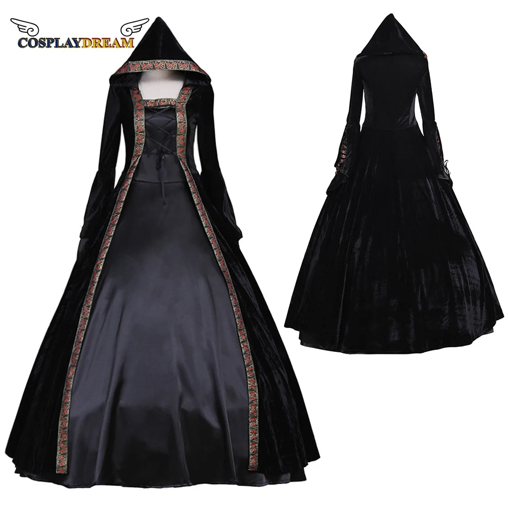 

Medieval Renaissance Gothic Retro Women's Fall Witch Cosplay Costume Princess Hoodie Bell Sleeve Grace Dress