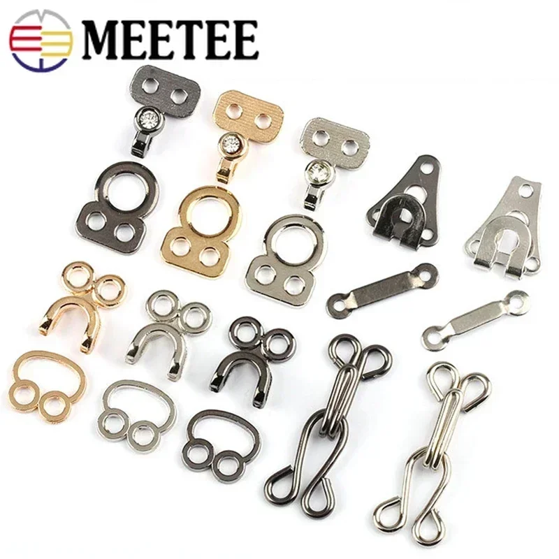 10/20Set Meetee Metal Invisible Pant Hook Mink Coat Hidden Buckle Trousers Skirt Garment Hooks Underwear Button Sewing Accessory