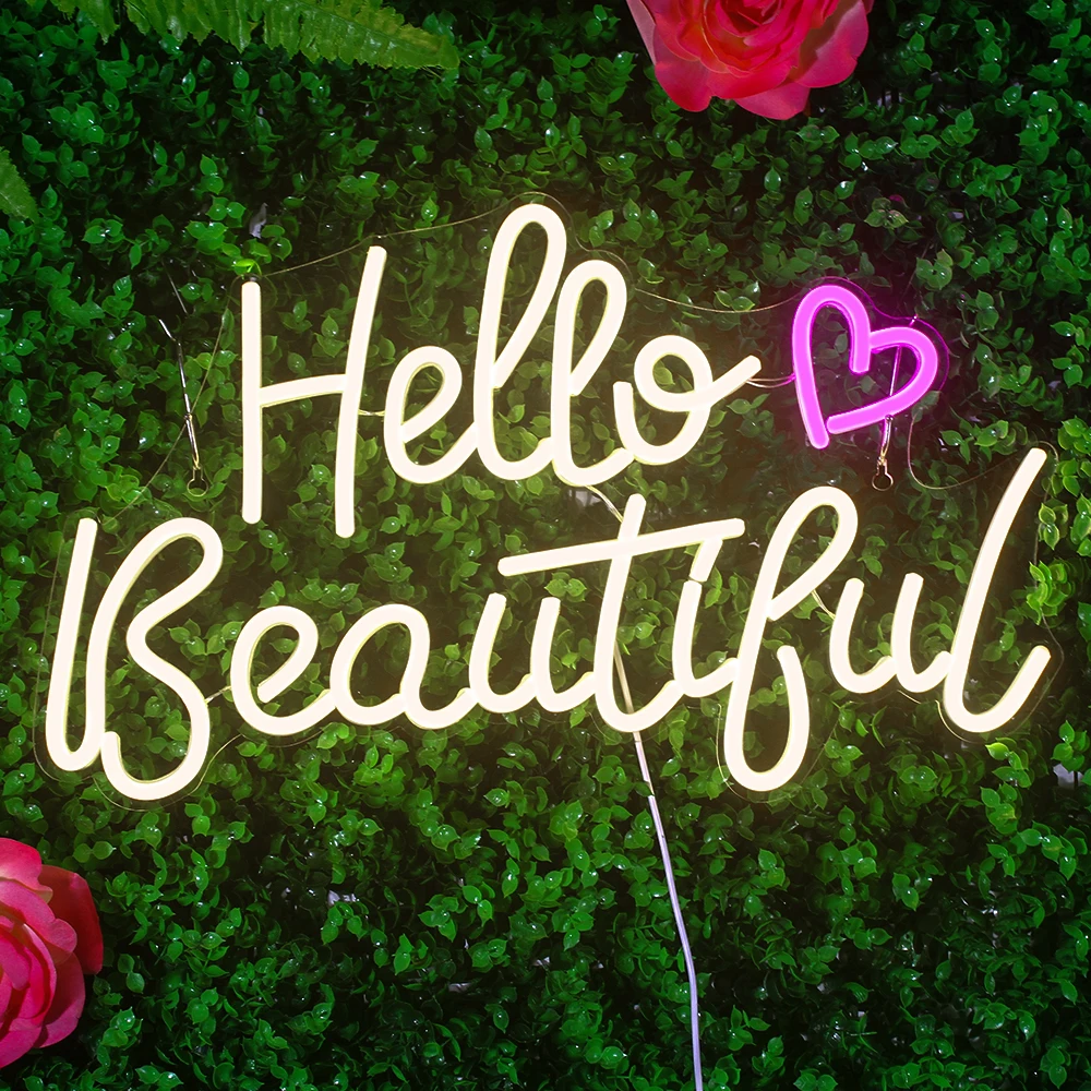 Hello Beautiful Neon Signs LED Lights Warm Wedding Bedroom Decoration Bar Party Festival Room Wall Decor USB Power Romantic Gift