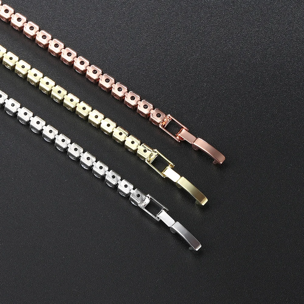 Colorful Zircon Tennis Bracelet Bangle for Women Luxury Silver Color 4mm Rainbow Crystal Hand Chain Jewelry Friend Gifts H027-M