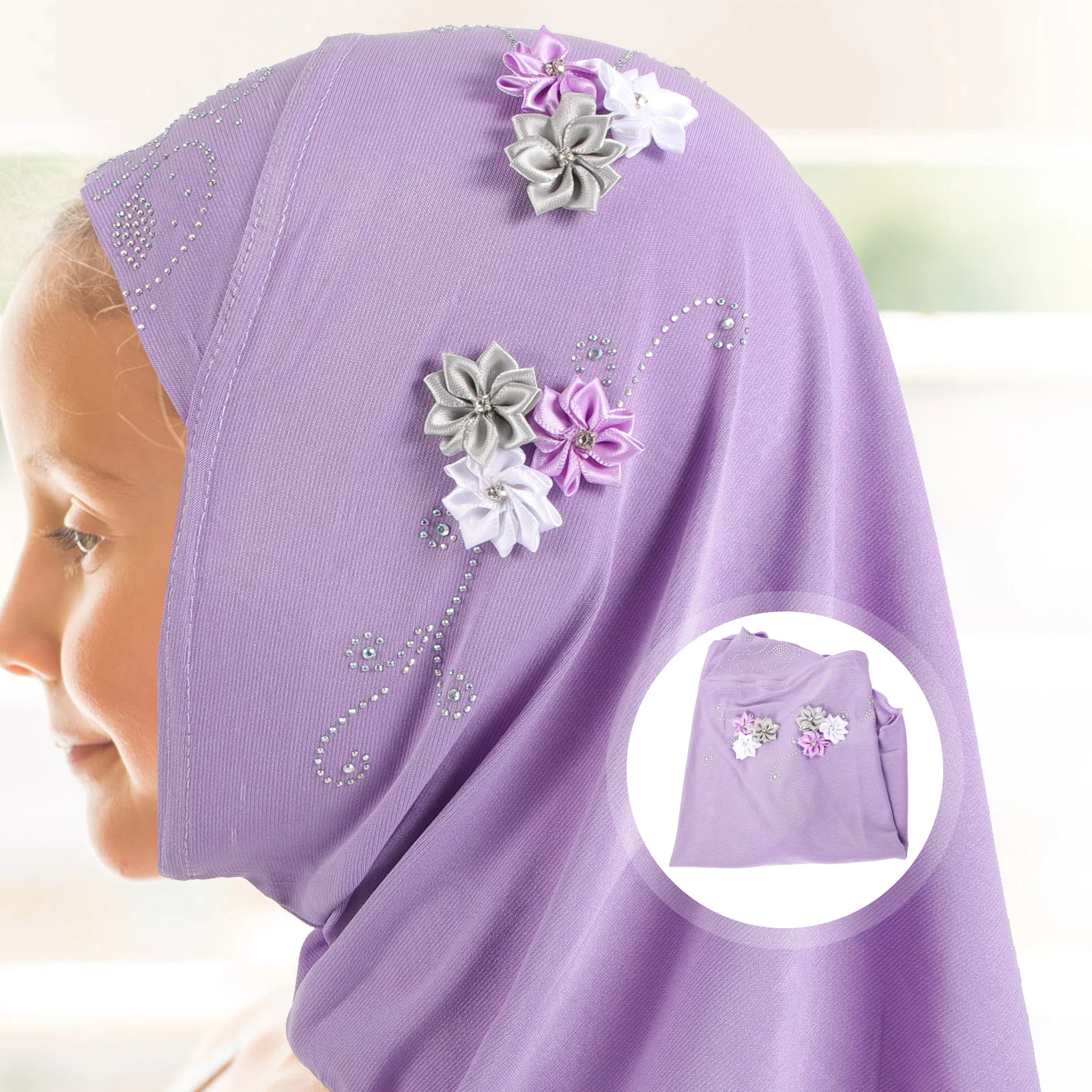 

Scarf Little Girl Hijab Arabic Hat Six Flowers Women's Ramadan Headwear Islamic Cotton Muslim for