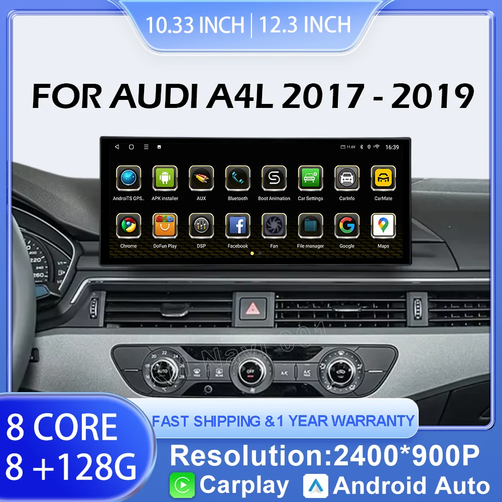 

Беспроводной CarPlay для Audi A4L 2017-2019, DSP-стереосистема, Android 16, автомобильное радио, мультимедийный видеоплеер, 4G + Wi-Fi, сенсорный экран, Bluetooth
