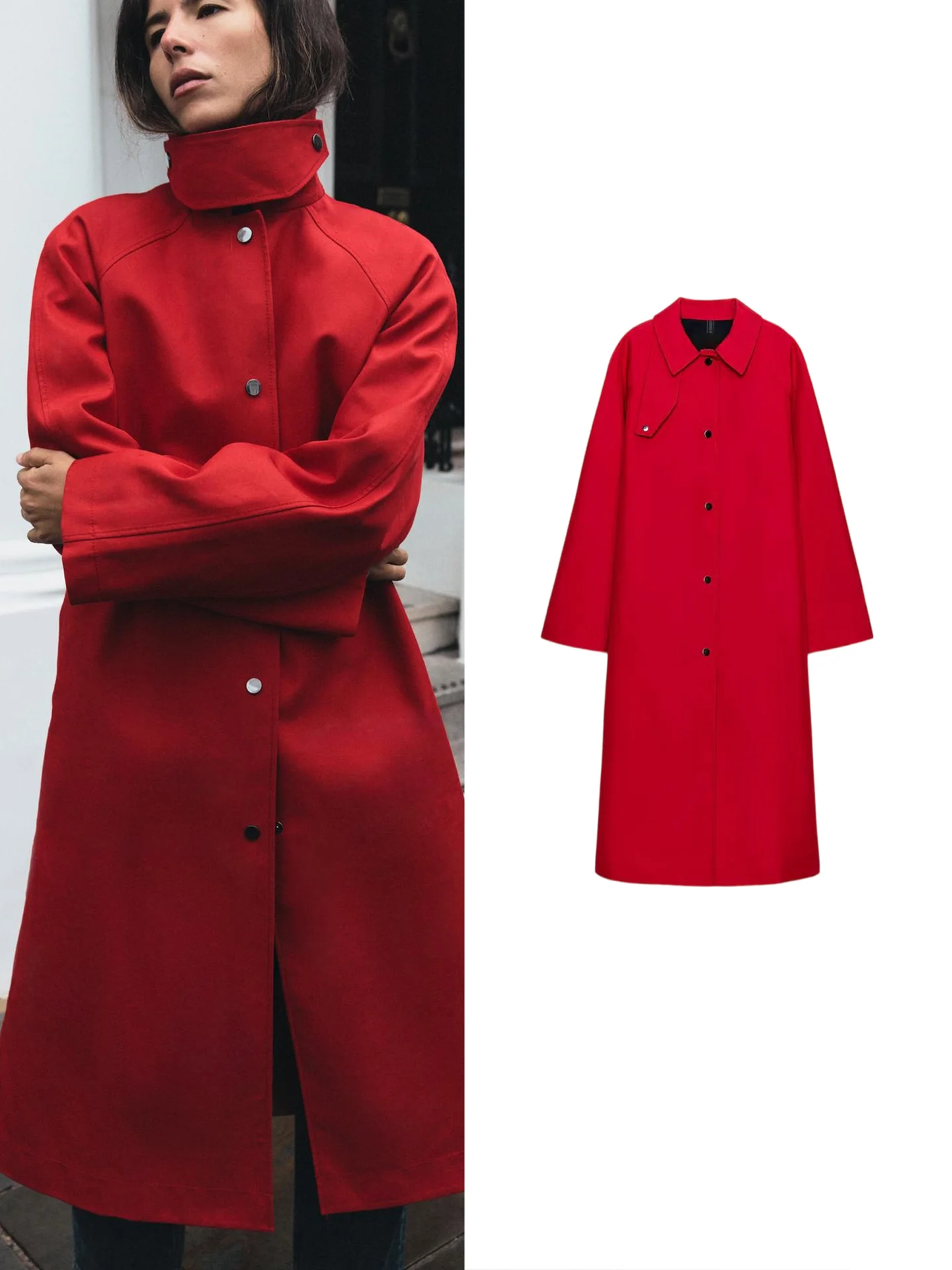 New Autumn Women's Street Style Long Sleeve Turn-down Collar Single Row Multi-Buckle Mid-Length Coat Jacket 3811245