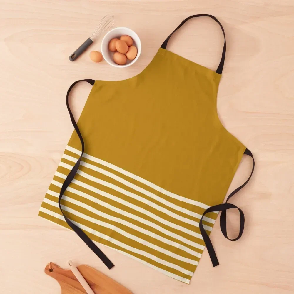 

Hand-Painted Cream Stripes Minimalist Pattern on Golden Mustard Solid Apron Kitchenware for women halloween Apron