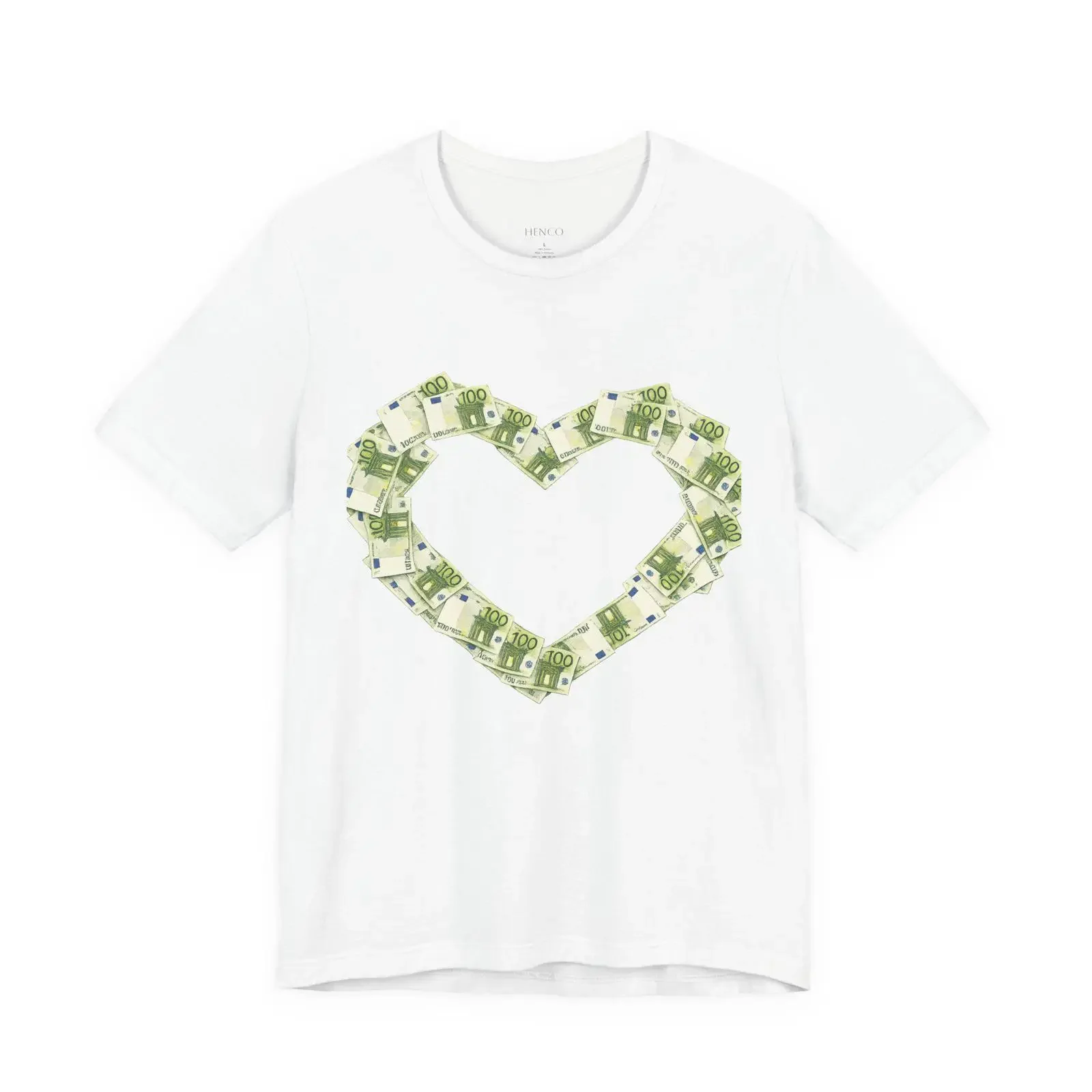Money Heart T Shirt 100 Euro Banknote Print Old Aesthetic Y2K Fashion Rich Girl Casual Luxury vintage Washed Unisex Soft