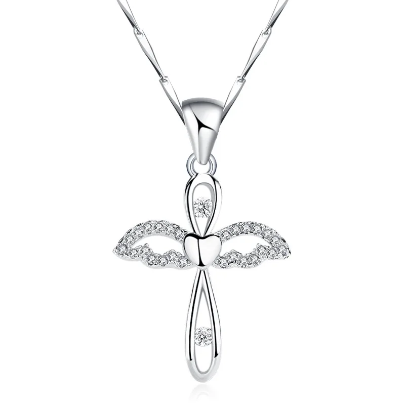 Collier avec pendentif en forme de croix pour femme, en argent regardé, à la mode, cadeau pour femme