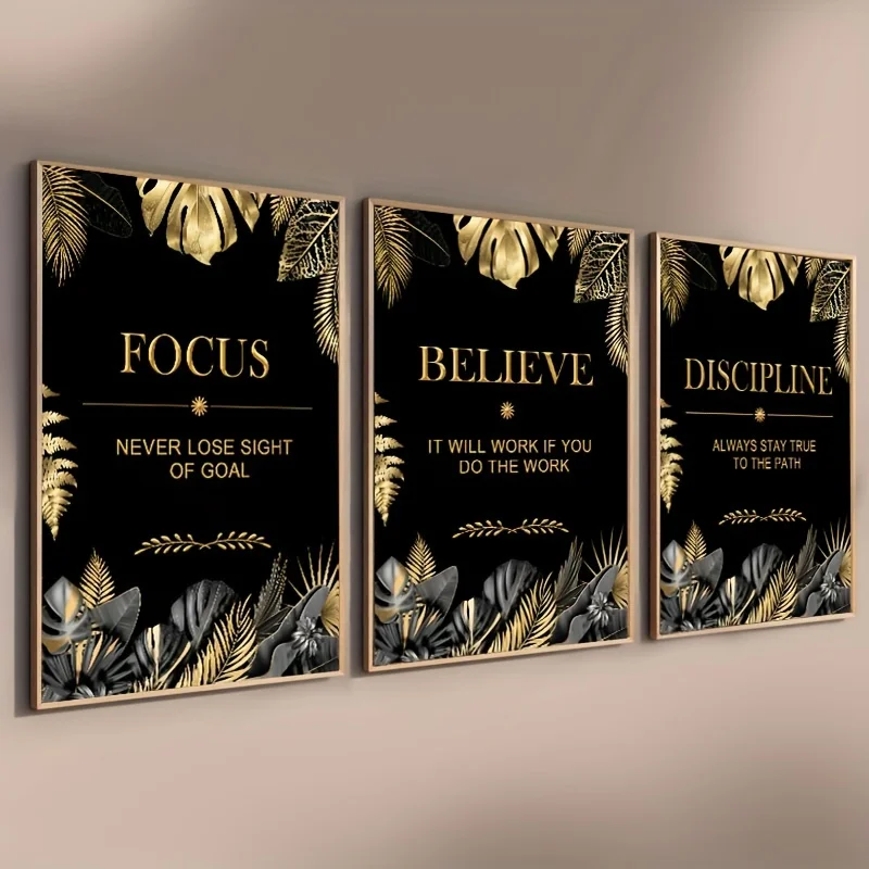 

3pcs Luxury Art Canvas Wall Art Poster Believe Focus Discipline Motivation Inspirational Quote Poster Modern Home Decor Unframed