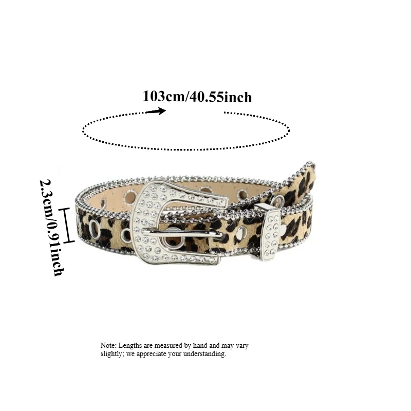 IF IFOND European American-Style Fabric-Inlaid Rhinestone Women’s Belt Fashionable Punk Leopard Print Openwork Belt