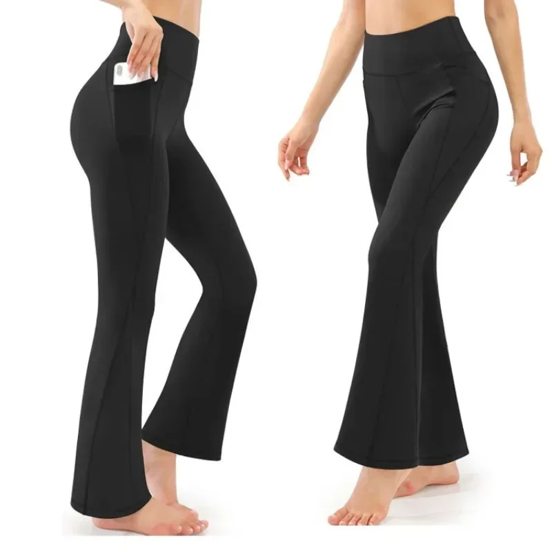 Nuevos pantalones acampanados con cintura alta y glúteos levantados, pantalones de yoga desnudos, pantalones deportivos y fitness transpirables de secado rápido para mujer