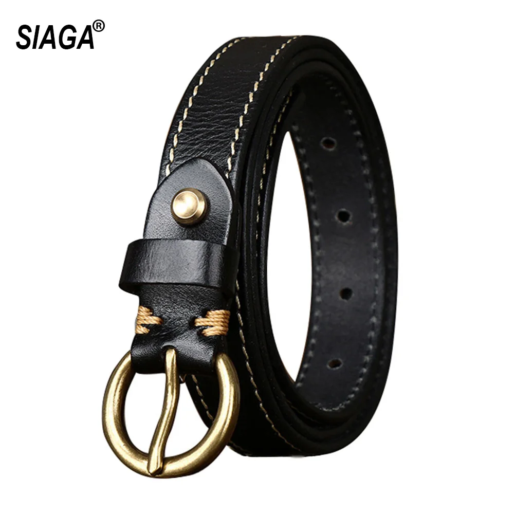 

Solid Pure Cow Leather Belt Brass Pin Buckle Belts for Women 2.4cm Width