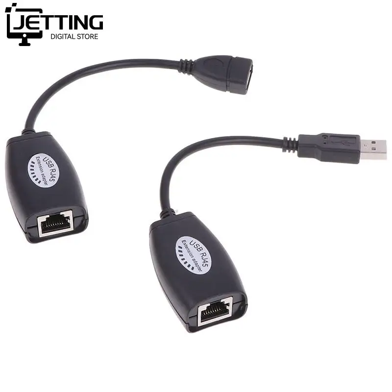 2Pcs USB to RJ45 RJ 45 LAN Cable Extension Adapter Extender Over Cat5 RJ45 Cat6 Patch Cord Black Networking Accessories