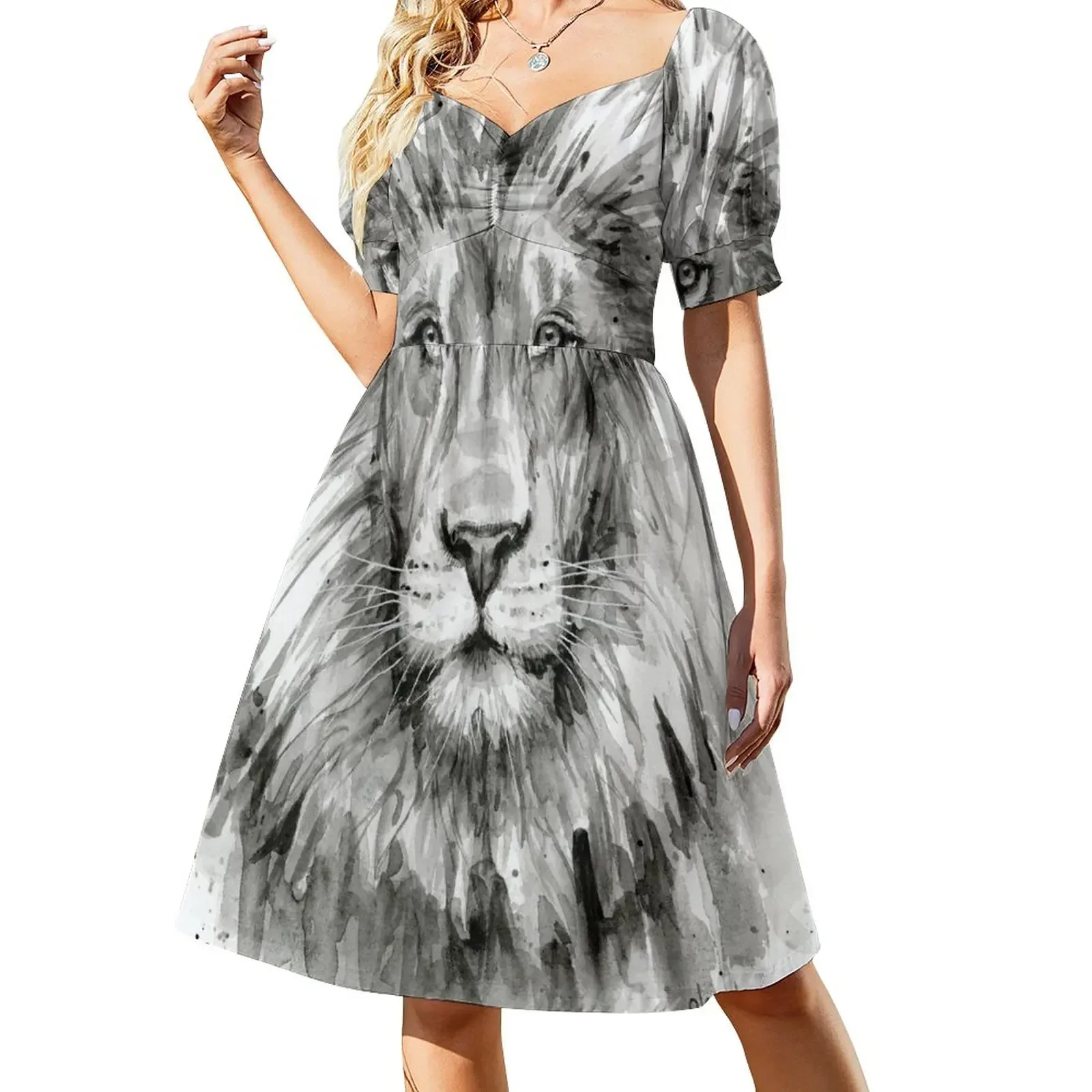 Lion Watercolor Painting Short-Sleeved Dress festival outfit women sensual sexy dress for women summer dress woman 2025 trendy