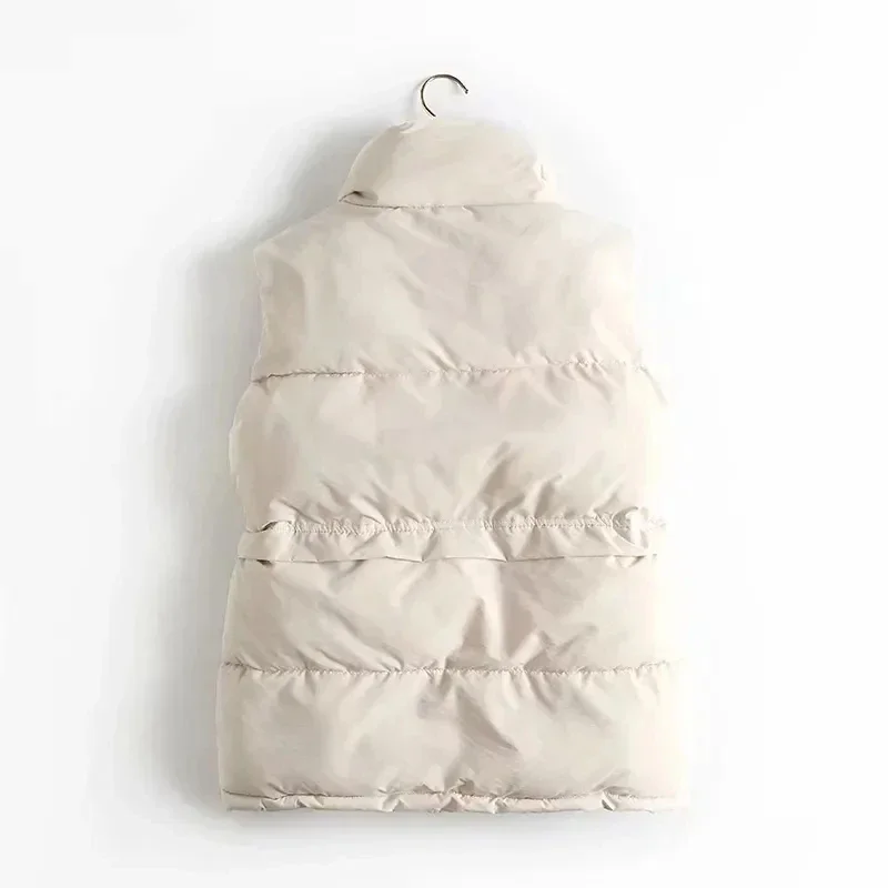2025 Autumn Winter Women Solid Loose Vest Jacket Drawstring Stand Collar Sleeveless Cotton Padded Parkas Female Warm Waistcoat