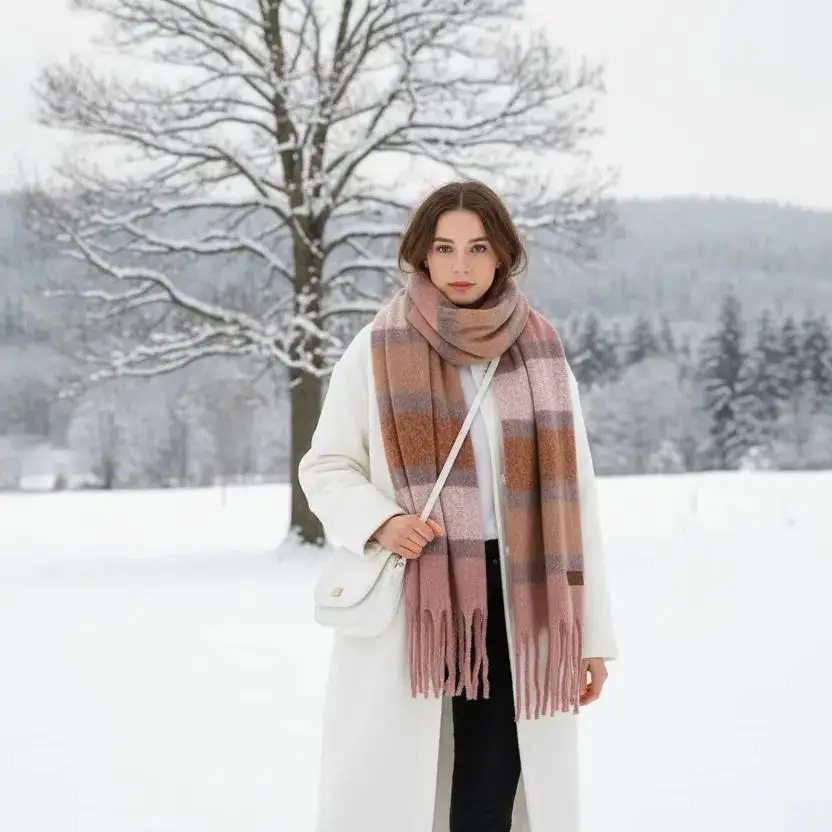 

Модный полосатый красочный кашемировый толстый шарф, зимнее одеяло большого размера с бахромой, мягкий теплый глушитель, шаль высокого качества с кисточками