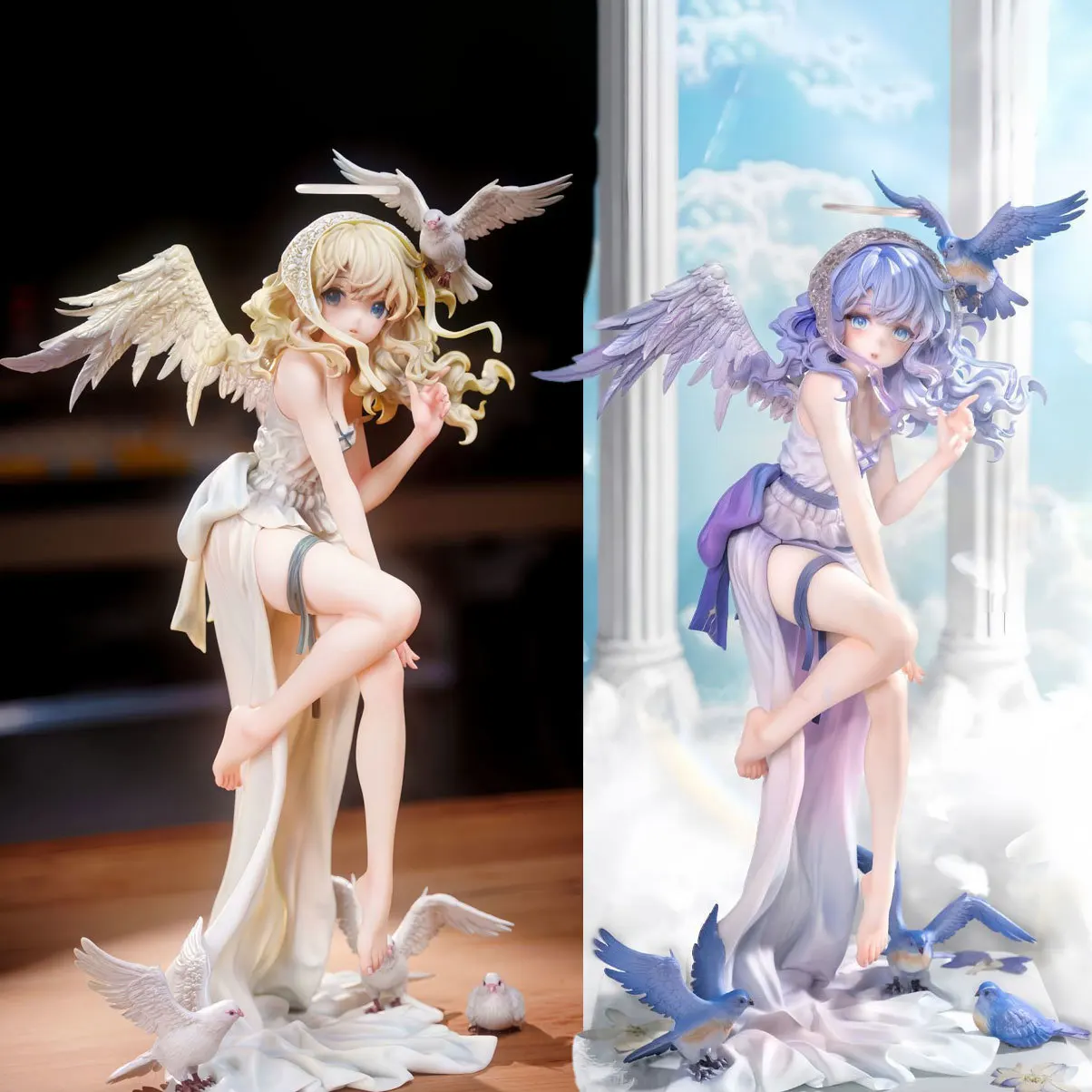 

25CM Little Angel Ariel Anime Figure White Angel Dove Gk Statue Blue Angel Ariel Collectible Model Doll Ornament Desktop Decor