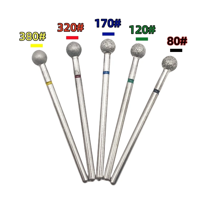 5 Stück Diamant-Nagelbohrer mit großer Kugel, 5,0 mm Größe, Flecken Sie die Nägel um die abgestorbene Haut mit der hinteren Kante, Maniküre-Nagelwerkzeuge