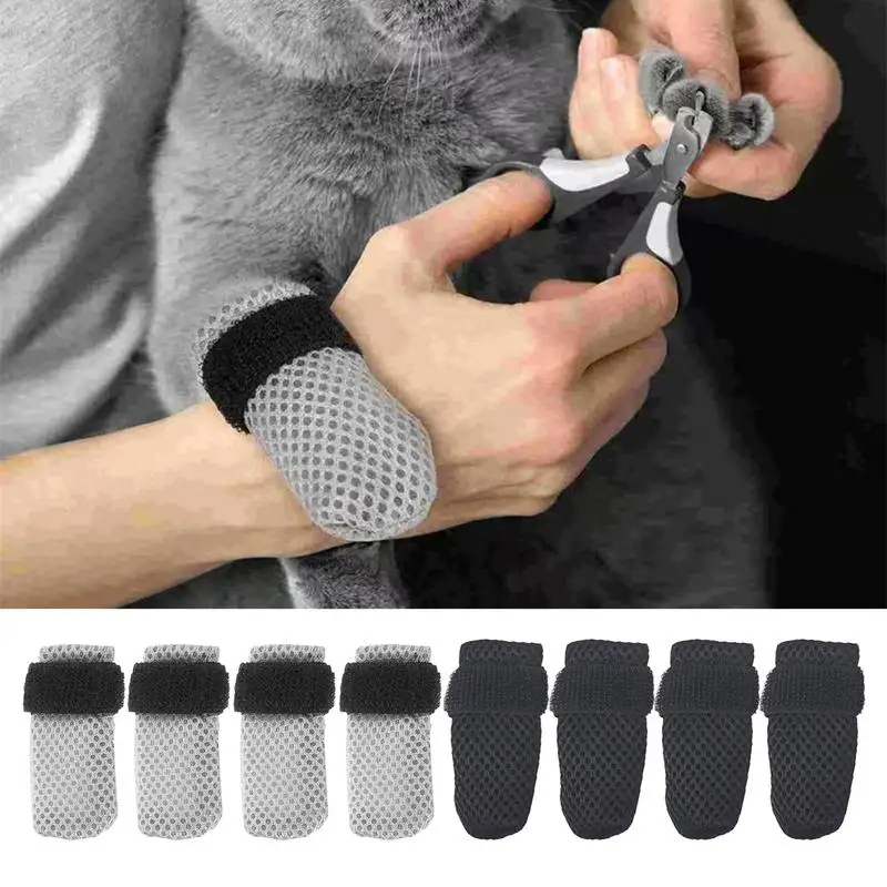 Cat Boots Non-slip Breathable Paw Covers Adjustable Mesh Cat Foot Covers Anti-Scratch Cat Claw Protectors 4x For Cat Claw Care