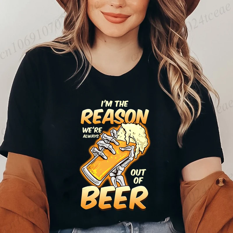New Fashion Women T Shirt Pullover Oversize Clothes Funny Beer Drinking Printed T-Shirt Casual Short Sleeve Couples T-Shirt Tops