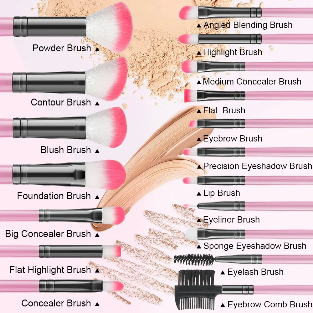 مجموعة فرش مكياج 18 قطعة عالية الجودة من الشعر الصناعي لوضع الأساس والكونسيلر والبودرة وظلال العيون والبلاش، أدوات مكياج احترافية للمبتدئين