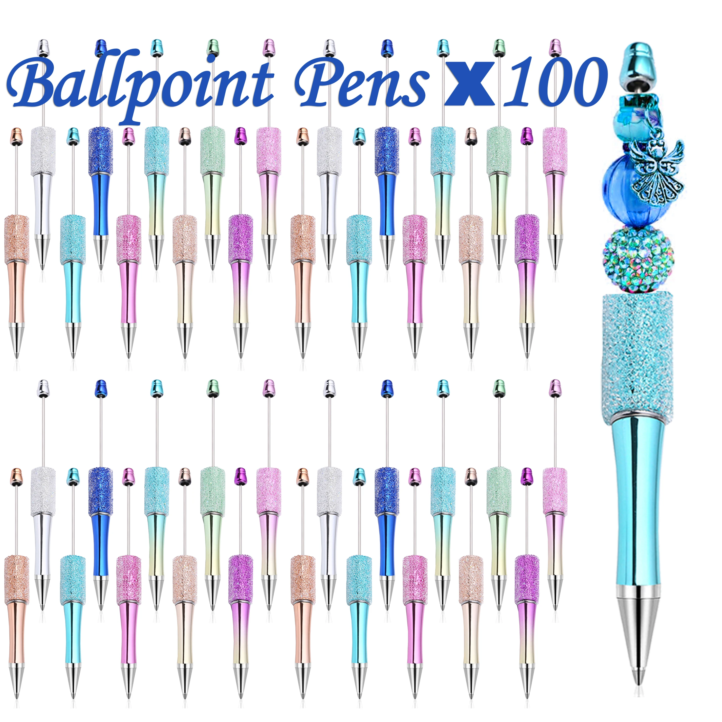 

100Pcs Sugar Star Beaded Pen Creative DIY Beadable Ballpoint Pens Handmade Sticker Set Diamond Beaded Ballpoint Pens