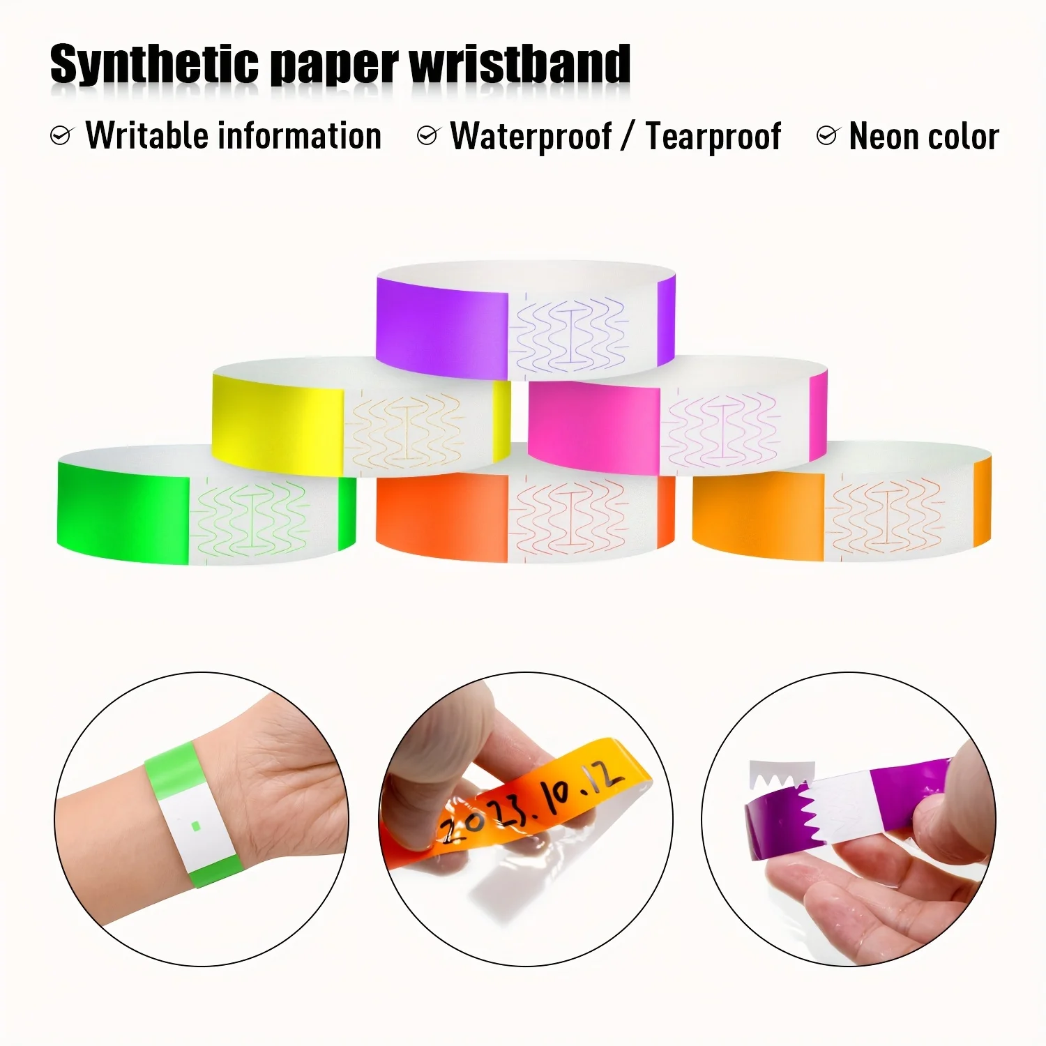 600pcs Assorted, Disposable Event Wristband - Waterproof, Tear-Resistant, Strong Adhesive - Ultraviolet Fluorescent Color