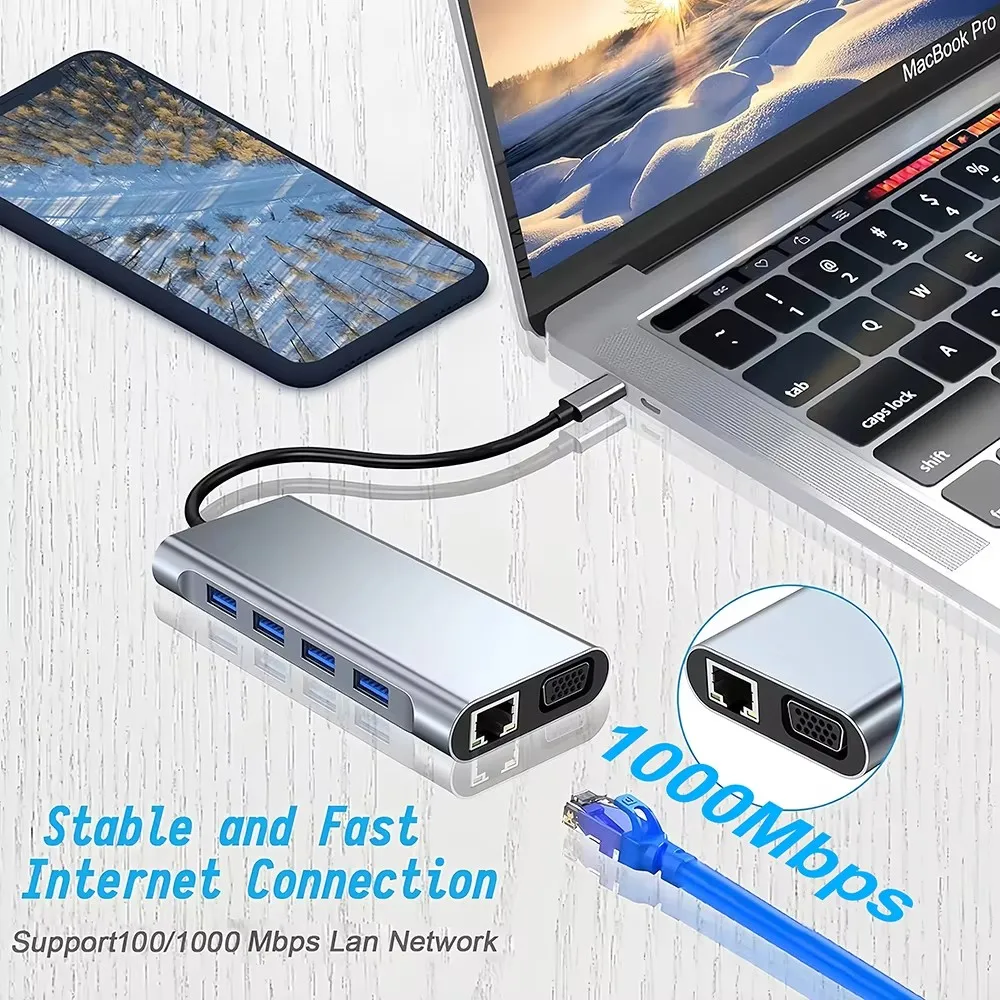 COOL DIER 11 Ports USB C Docking Stations USB C HUB Type C to HDMI Adapter 4K USB 3.0 Splitter Adapter For PC Laptop Macbook