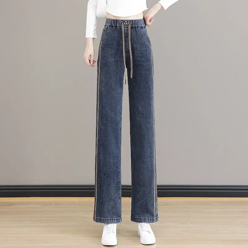 FJM-Jean bleu taille haute pour femme, pantalon de bureau, taille X, large, été, vibrant, confortable A