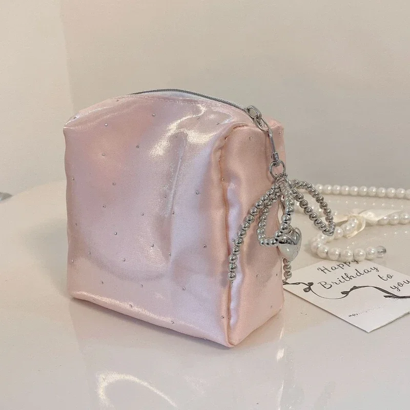 Travel Cosmetic Organizer Women Small Makeup Bag Cute Square Zipper Pouch Fashion Handbag