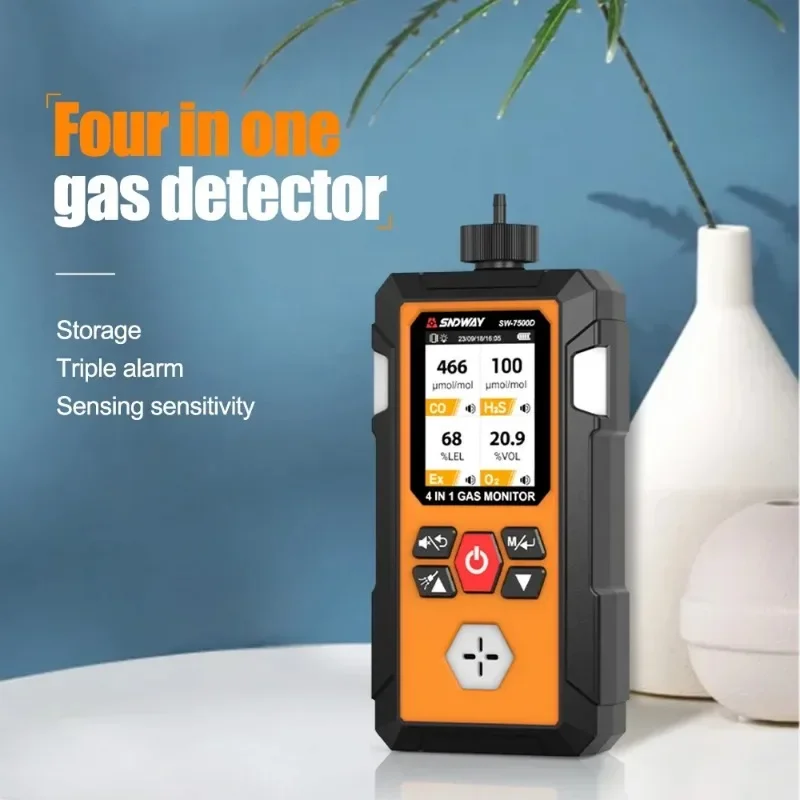 SW-7500D 4-in-1 Portable Gas Detector Oxygen O2 Combustible Hydrogen Sulfide Carbon Monoxide Monitor for Safety Inspection