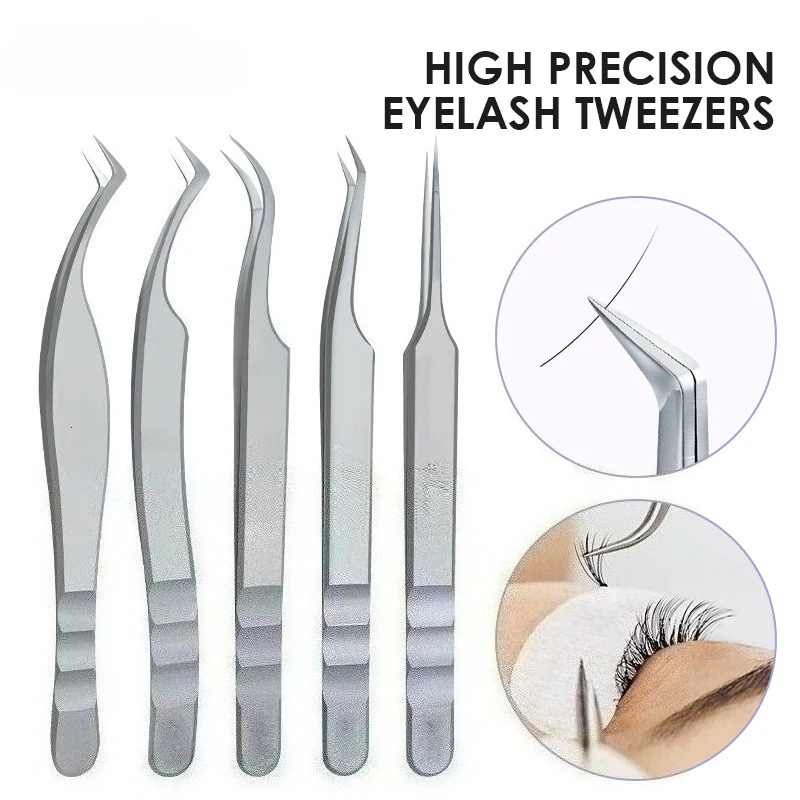 Stainless Steel Eyelash Extensions Tweezers Lash Artists High Precision Superhard Anti-Static Tweezers Makeup Tools