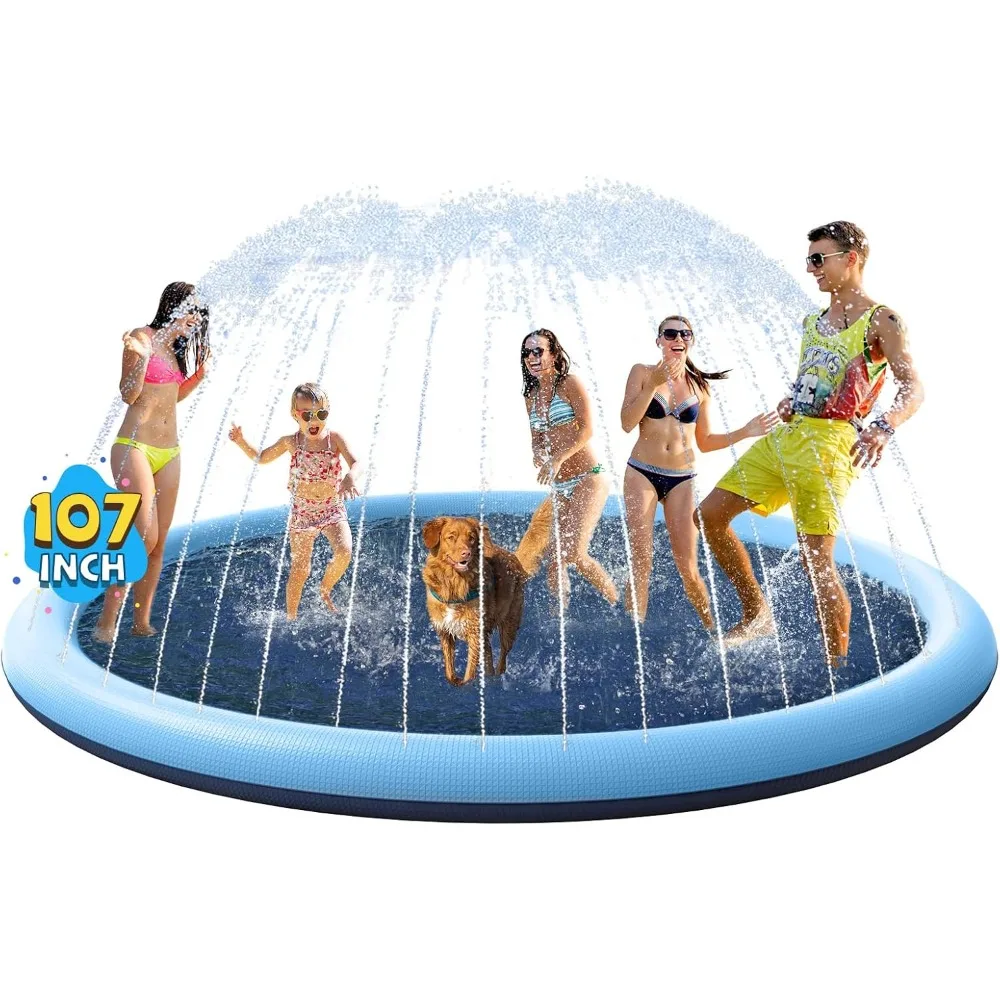 

Non-Slip Splash Pad for Kids and Dog, Thicken Sprinkler Pool Summer Outdoor Water Toys - Fun Backyard Fountain Play Mat