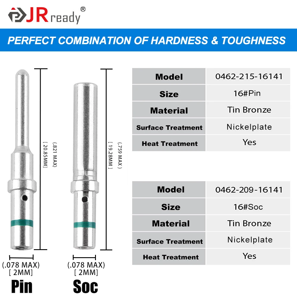 JRready Deutsch Solid DT Contact/Terminal,#16 Male Pin 0460-215-16141/ Female Socket 0462-209-16141, Wire Size 14-20 AWG