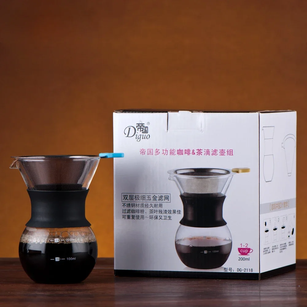 Hand Coffee Pot Drip Vintage Set Thickened Bamboo Glass Coffee Filter Cup Utensil Pot Manual Coffee Brew Pot