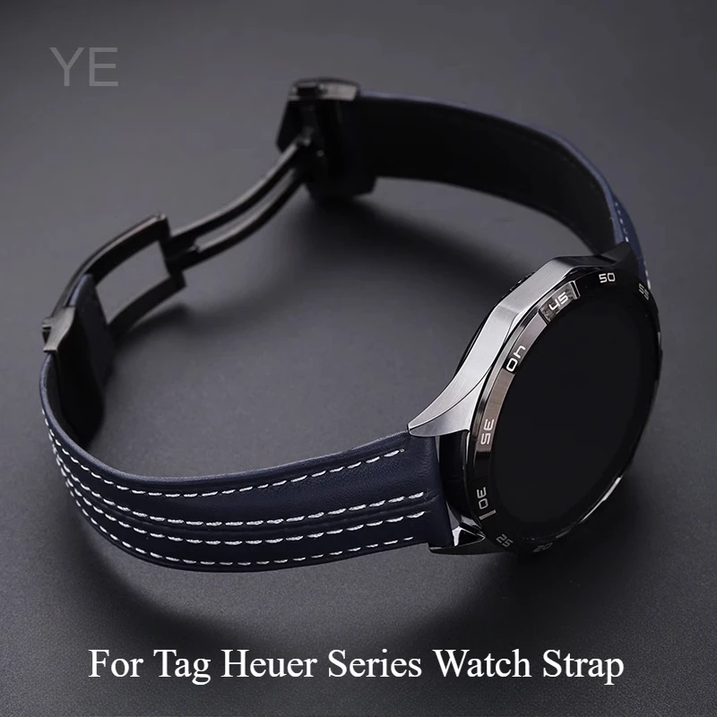 

For Tag Heuer Series Sweatproof Breathable Skin-friendly Strap Flexible Durable Genuine Cow Leather Watchbands Blue Black 22mm
