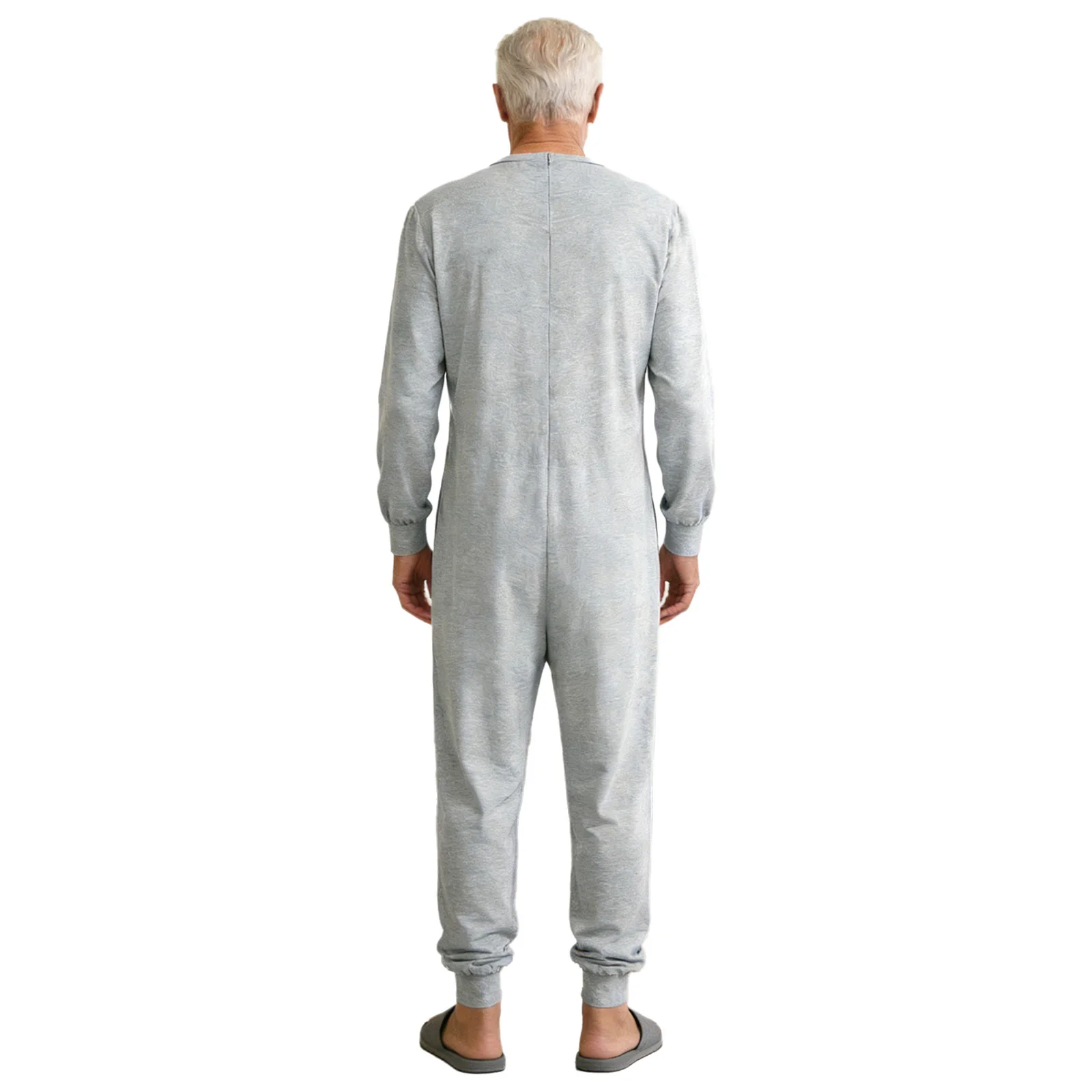 Mens Womens Elderly Adaptive Jumpsuit with Feeding Tube Access Long Sleeve Jogging Pants Anti-strip Rompers for Special Needs