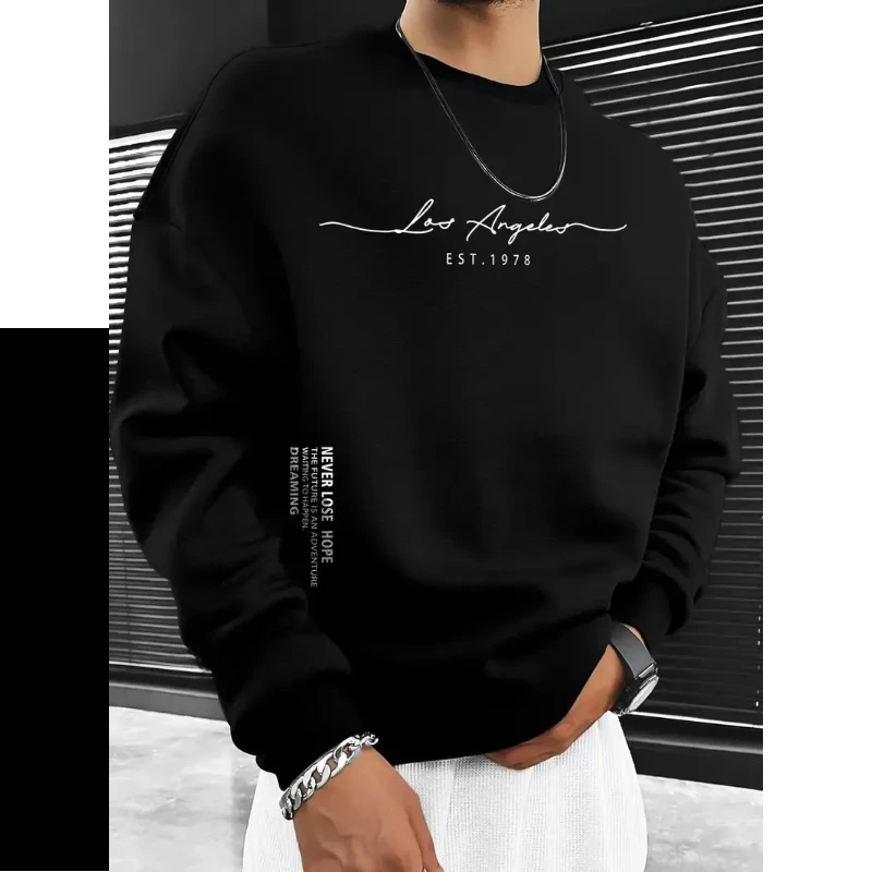 Herren-Sweatshirt mit Rundhalsausschnitt, Los Angeles EST.1978 Schriftzug, Multi-Sleeve-Grafikdruck, lässiger, weicher Pullover für die Straße.