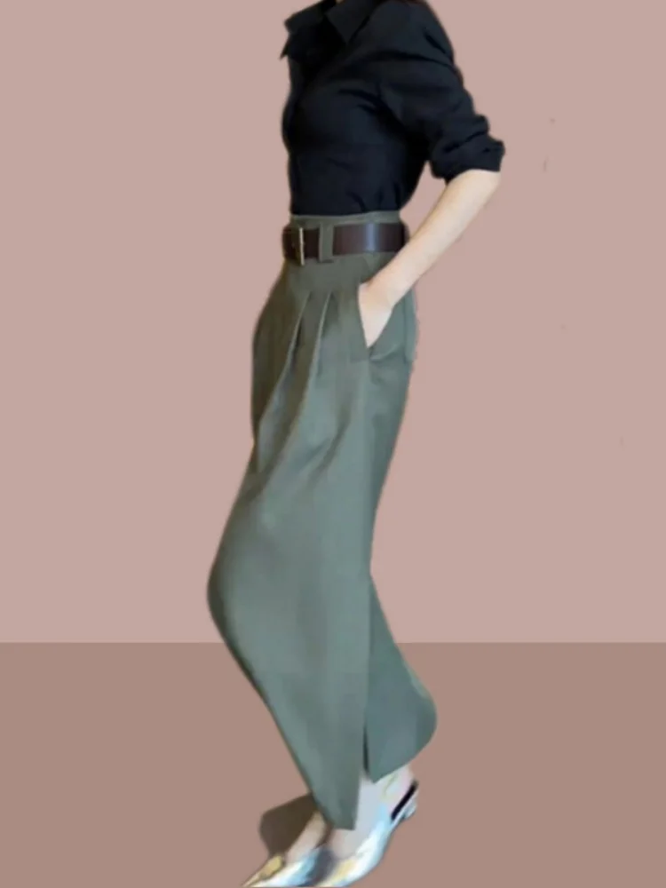 Women's High Waist Slit Midi Skirt And irt Set Faionable Two Piece Ensemble Straight Cut A-Line Skirt Button up  irt