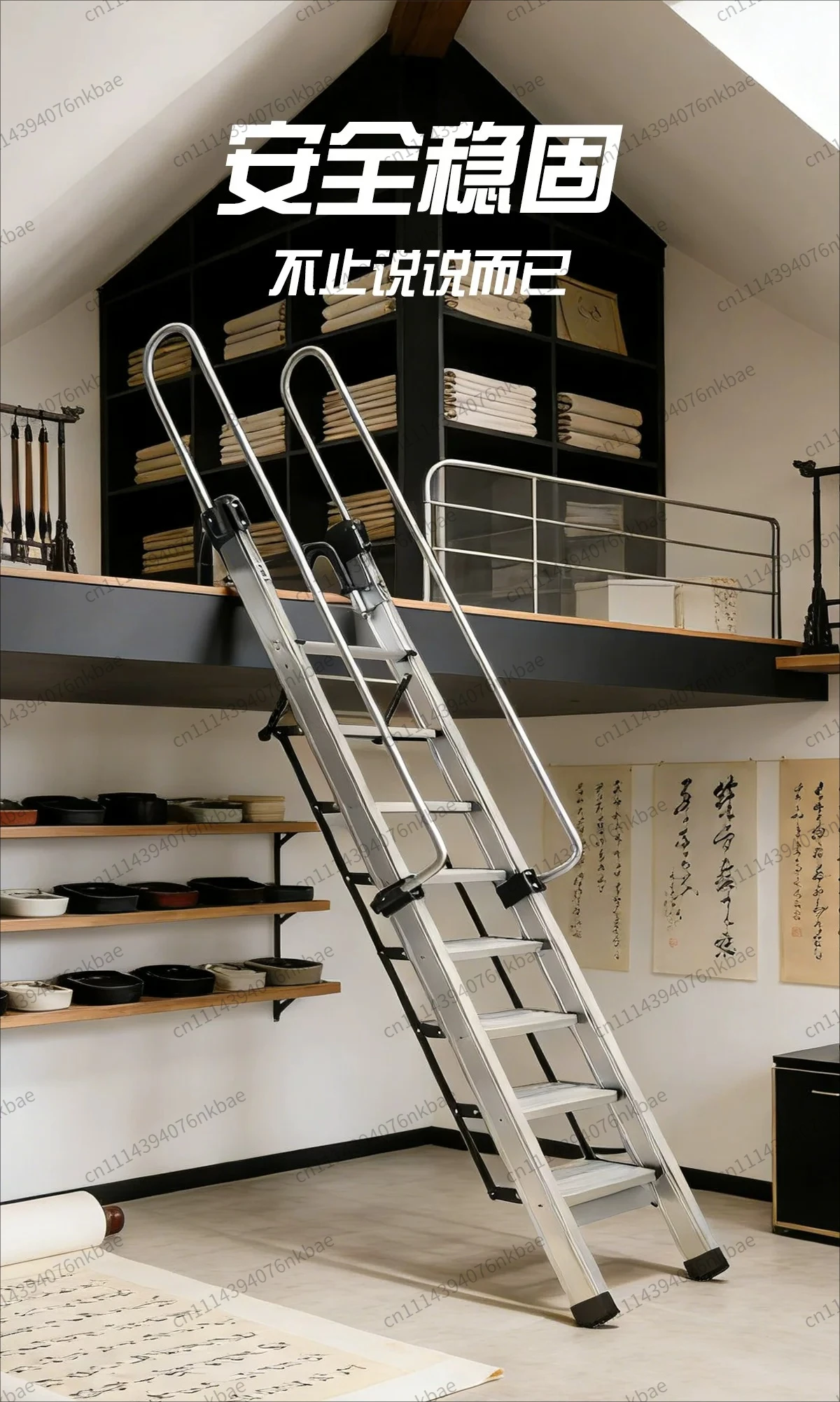 Thickened Aluminum Foldable Attic Stair Ladder, Portable Multifunctional Step Ladder for Kitchen, Home & Outdoor Climbing Work image 4