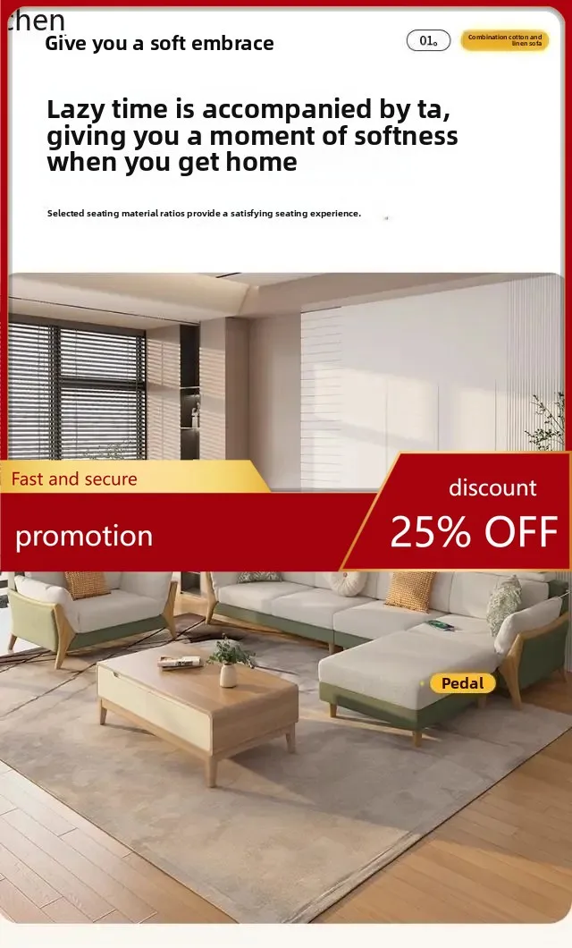 ZML Fabric Sofa Living Room Modern Simple Solid Wood Vintage Style Sofa for Small and Large Apartments