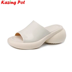 Krazing Pot Cow Leather Peep Toe Slip On High Heels Strange Style Slingback Mules Vacation Elegant Casual Platform Women Sandals