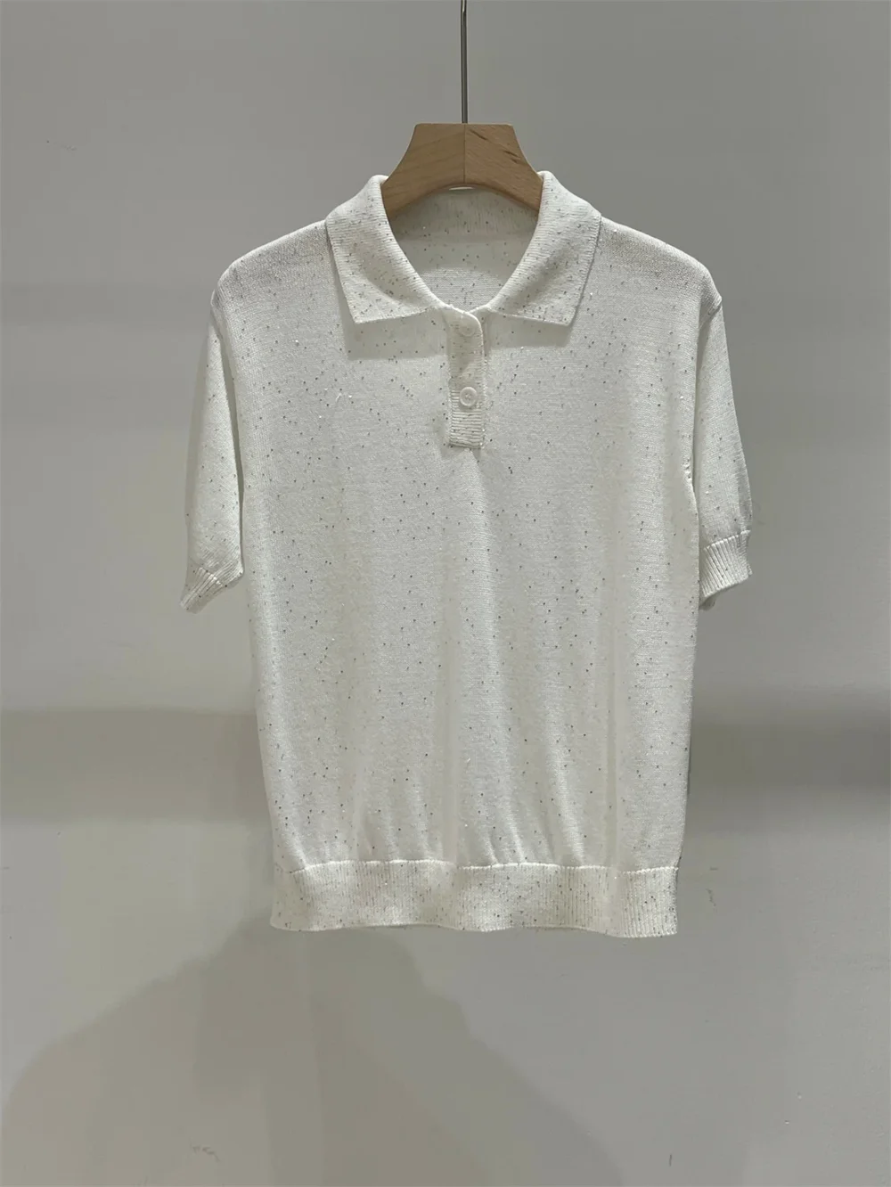 

Women's T-shirts and Polos Short-Sleeve Sequin-Blend Cotton Knitted Top