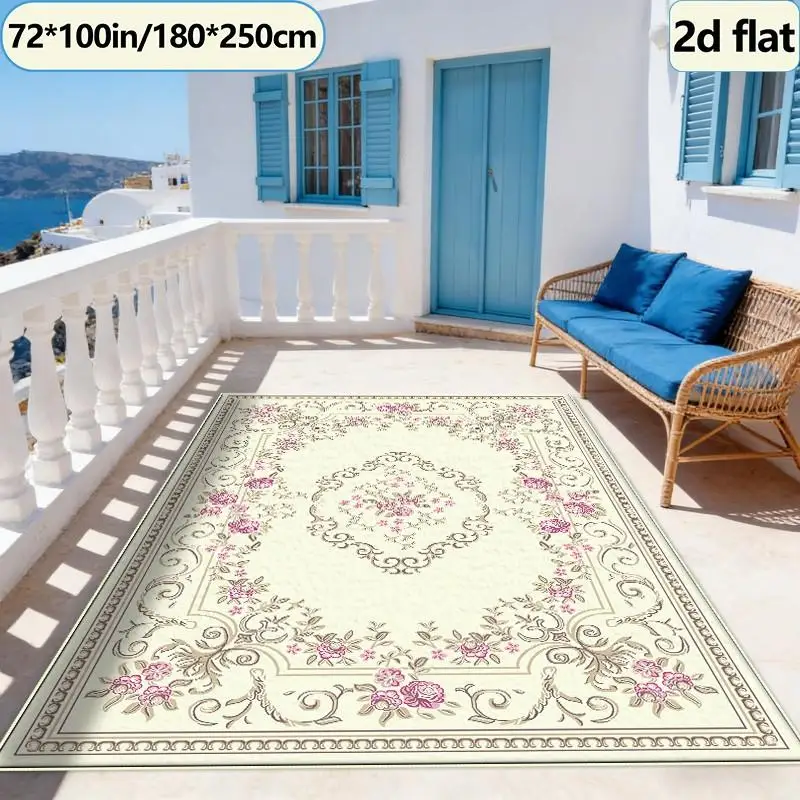 European Classic Rose Flower Pattern Carpet Luxury Non-Slip Carpet Floor Mat Suitable for Living Room Bedroom