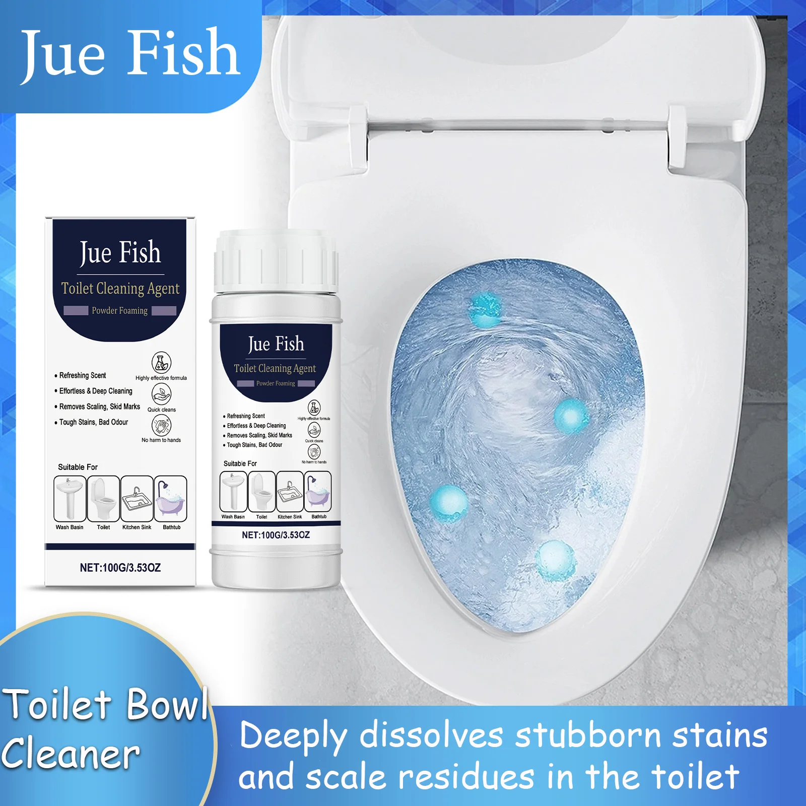 

JUE FISH Toilet Cleaning Agent Deeply dissolves stubborn stains and scale residues in the toilet Continuously emits a fresh