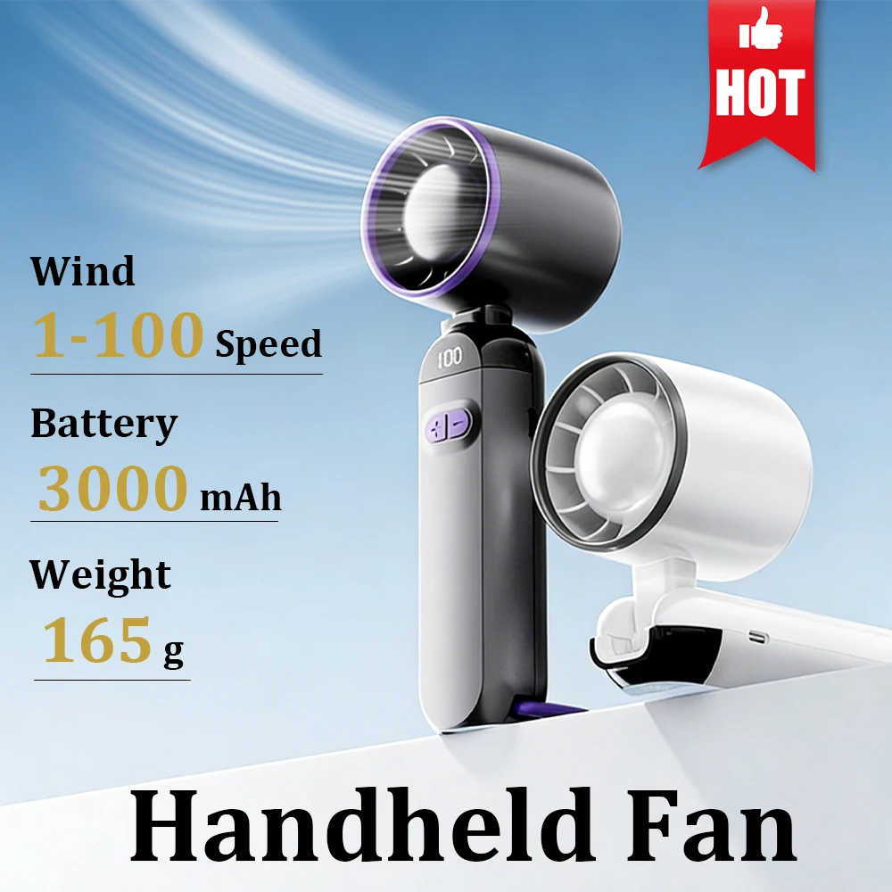 100 Speed Portable Fan Rechargeable Handheld Mini Fan Foldable Hanging Neck Fan with Long Battery Life & Display Screen
