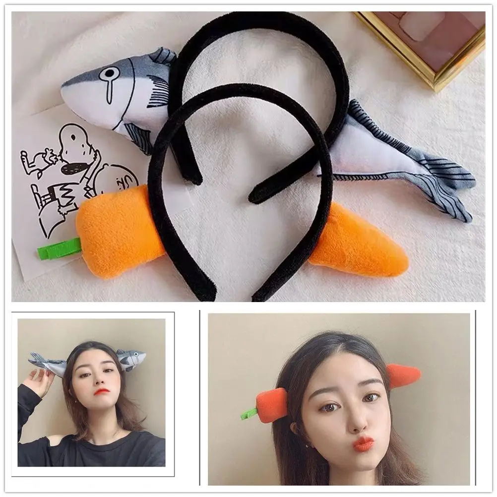 NEW Funny Carrot Headband Shark Hair Hoop Cute Weird Fish Spoof Headwear Wash Face Salted Fish Hairband Hair Accessories Gifts