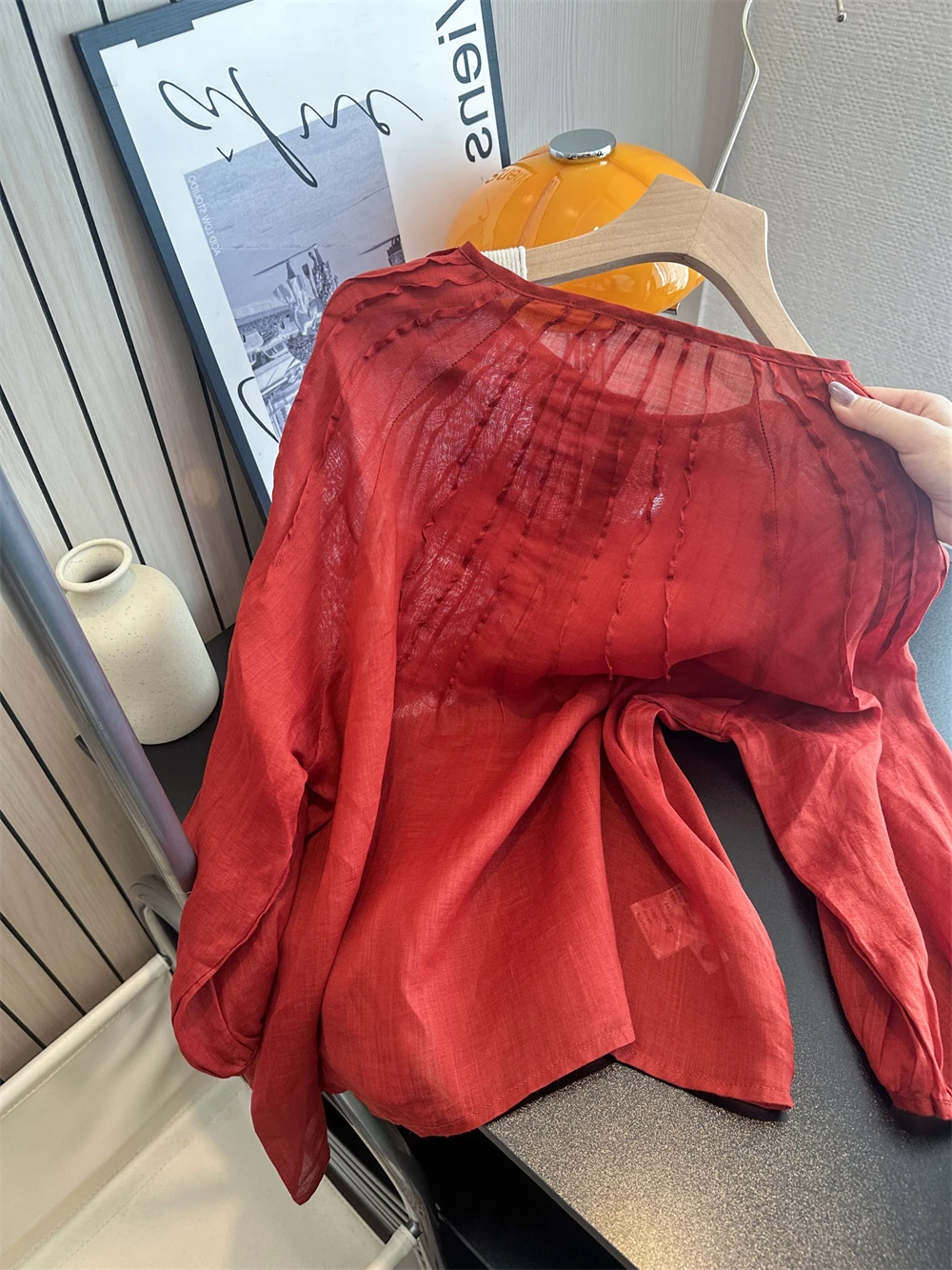 Ele Red Vintage Long Sve irt Uomo Donna Estate Lazy Sle Allentato Casual Protezione solare Camicetta Coreana Sle Pendolarismo